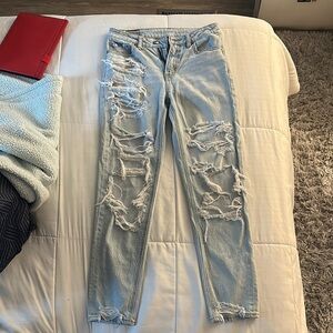 American Eagle Outfitters Distressed Blue Skinny Mom Jeans